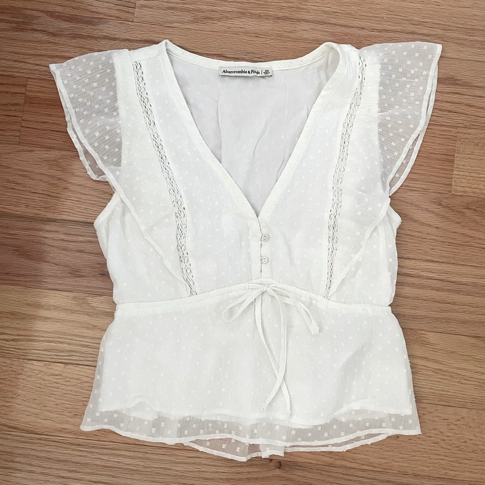 Abercrombie & Fitch White Swiss Dot Blouse